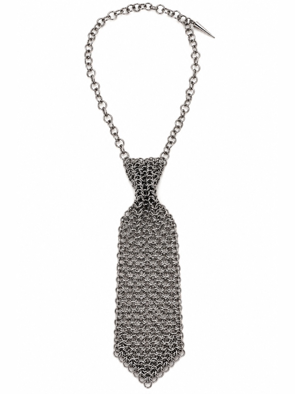 Silver Tone Chainmail Necktie Necklace Gothic Punk Statement Jewelry
